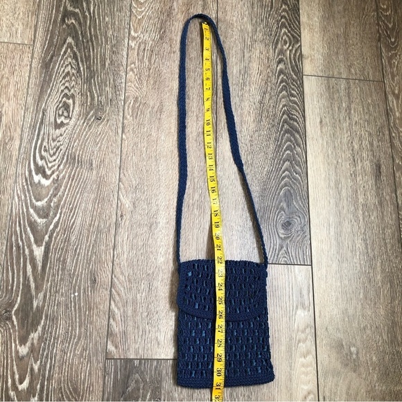 VTG Valerie Barad for Cabrelli purse cross body bag navy blue ribbon crochet - Picture 4 of 7